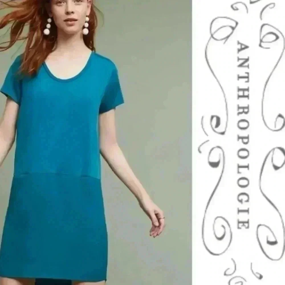 Anthropologie Dolan Left Coast Loren Mixed Media Teal  Green Dress Size Small